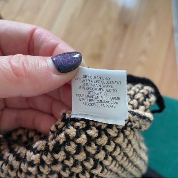 Nanette Lepore Tan Black Wool Knit Leather Trim Full Zip Sweater Jacket Size XS - Picture 9 of 10